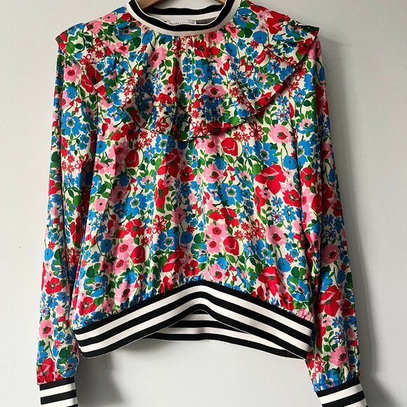ASOS ‘Warehouse’ Floral top with constrast neck, hem and cuffs. UK 10 (US 6) - Picture 1 of 3